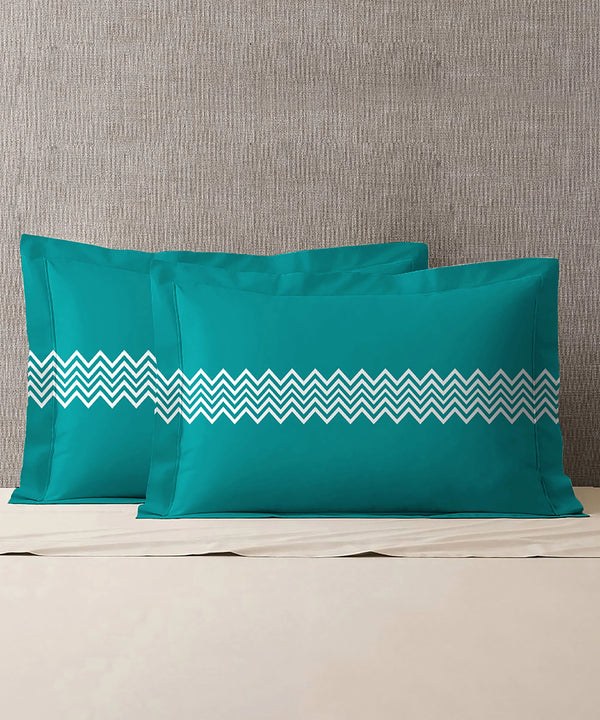 Urban Comfort Pillow Covers Set, Trippy Triangles Blue| 144 TC Cotton