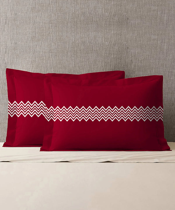 Urban Comfort Pillow Covers Set, Trippy Triangles Red| 144 TC Cotton