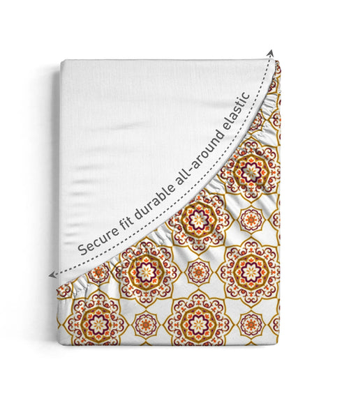 Urban Comfort King Fitted Bedsheet Set, Majestic Mandala Yellow|144 TC Cotton| 2 Pillow Covers