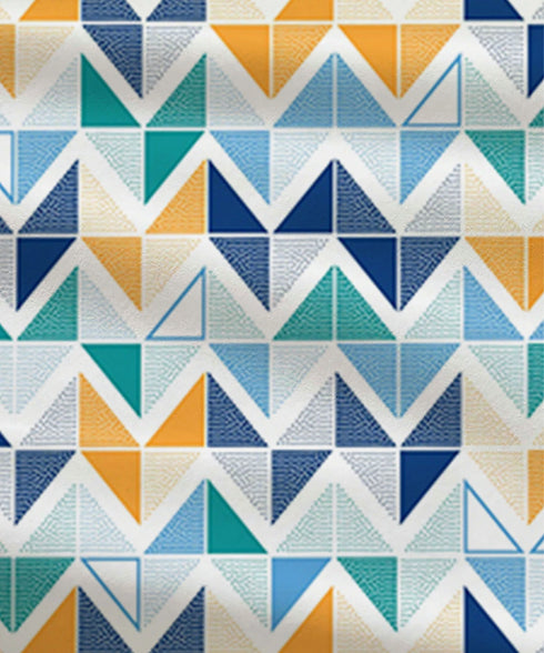 Urban Comfort King Fitted Bedsheet Set, Trippy Triangles Blue|144 TC Cotton| 2 Pillow Covers