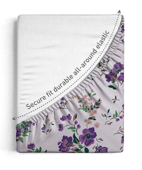 Urban Comfort King Fitted Bedsheet Set, Sunset Purple |144 TC Cotton| 2 Pillow Covers