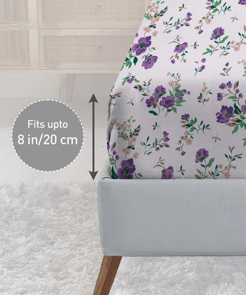 Urban Comfort King Fitted Bedsheet Set, Sunset Purple |144 TC Cotton| 2 Pillow Covers