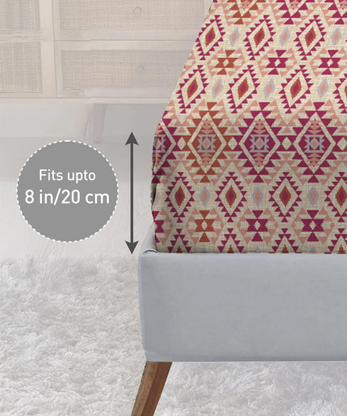 Urban Comfort King Fitted Bedsheet Set, Aria Red |144 TC Cotton| 2 Pillow Covers