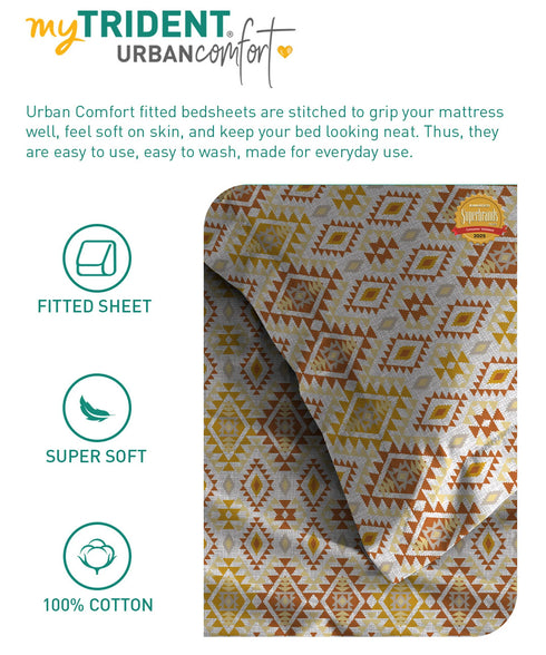 Urban Comfort King Fitted Bedsheet Set, Aria Yellow |144 TC Cotton| 2 Pillow Covers