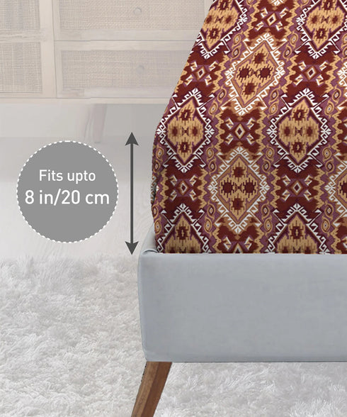 Urban Comfort King Fitted Bedsheet Set, Modern Brown |144 TC Cotton| 2 Pillow Covers