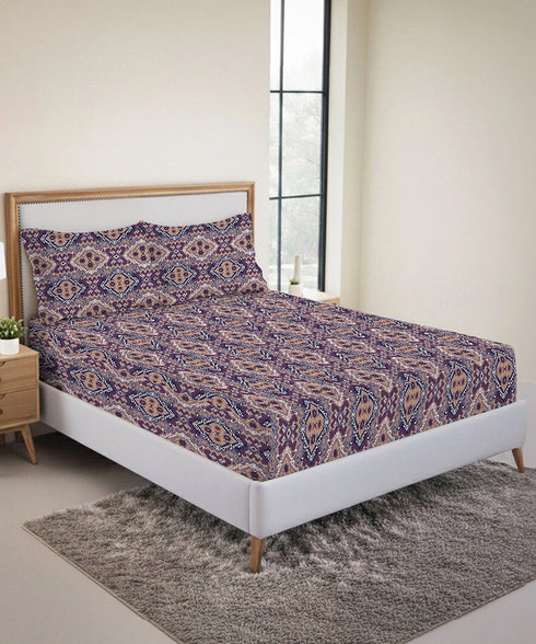 Urban Comfort King Fitted Bedsheet Set, Modern Indigo|144 TC Cotton| 2 Pillow Covers