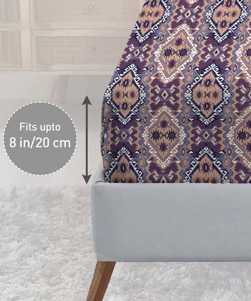 Urban Comfort King Fitted Bedsheet Set, Modern Indigo|144 TC Cotton| 2 Pillow Covers