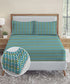 Urban Comfort King Fitted Bedsheet Set, Party Mood Teal|144 TC Cotton| 2 Pillow Covers
