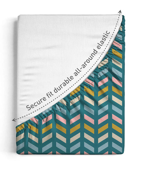 Urban Comfort King Fitted Bedsheet Set, Party Mood Teal|144 TC Cotton| 2 Pillow Covers