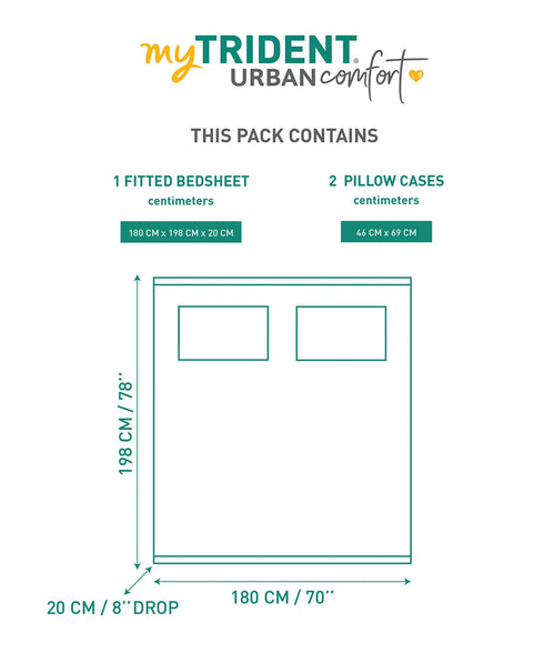 Urban Comfort King Fitted Bedsheet Set, Party Mood Teal|144 TC Cotton| 2 Pillow Covers