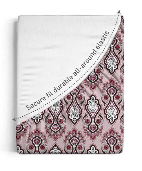 Urban Comfort King Fitted Bedsheet Set, Delicate Blush |144 TC Cotton| 2 Pillow Covers