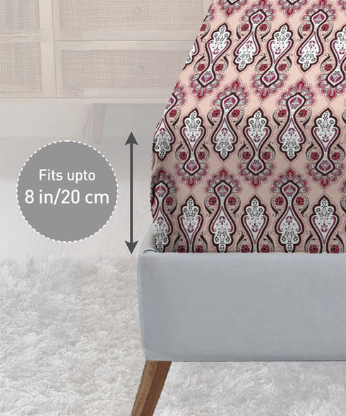 Urban Comfort King Fitted Bedsheet Set, Delicate Blush |144 TC Cotton| 2 Pillow Covers