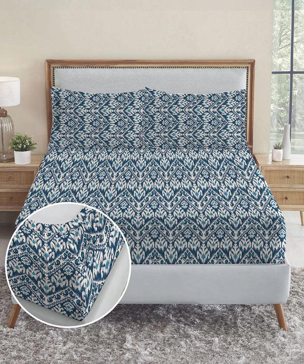 Urban Comfort King Fitted Bedsheet Set, Audrey |144 TC Cotton| 2 Pillow Covers