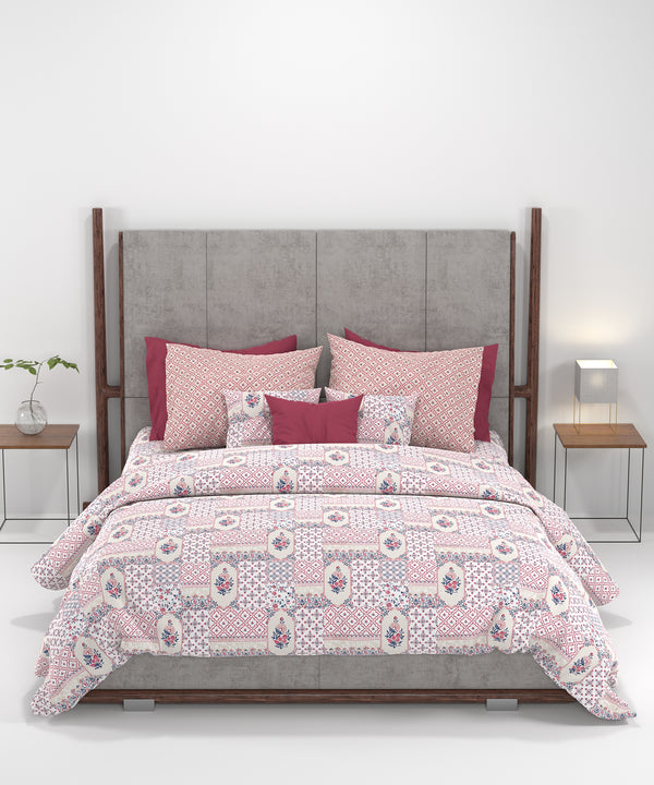 Carnival Ornate Queen Bedsheet, Meera Pink|144 TC Cotton| 2 Pillow Covers