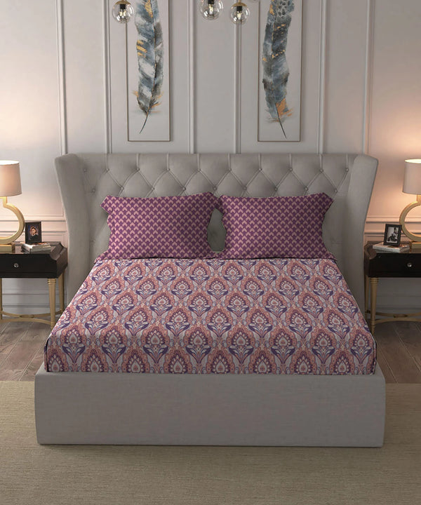 Moments Queen Bedsheet Set, Evelyn Mauve |120 TC Cotton