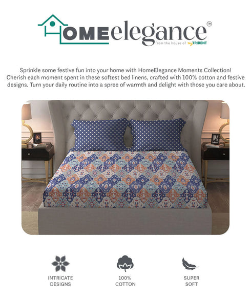 Moments Queen Bedsheet Set,Vivienne Blue|120 TC Cotton