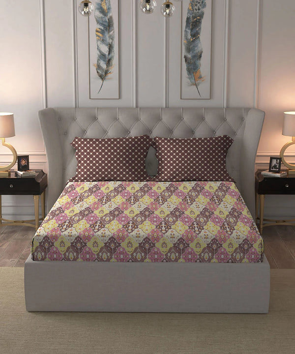 Moments Queen Bedsheet Set,Vivienne Brown|120 TC Cotton