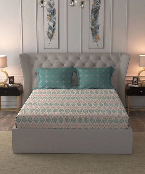 Moments Queen Bedsheet Set, Clara Pink|120 TC Cotton