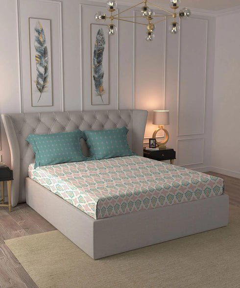 Moments Queen Bedsheet Set, Clara Pink|120 TC Cotton