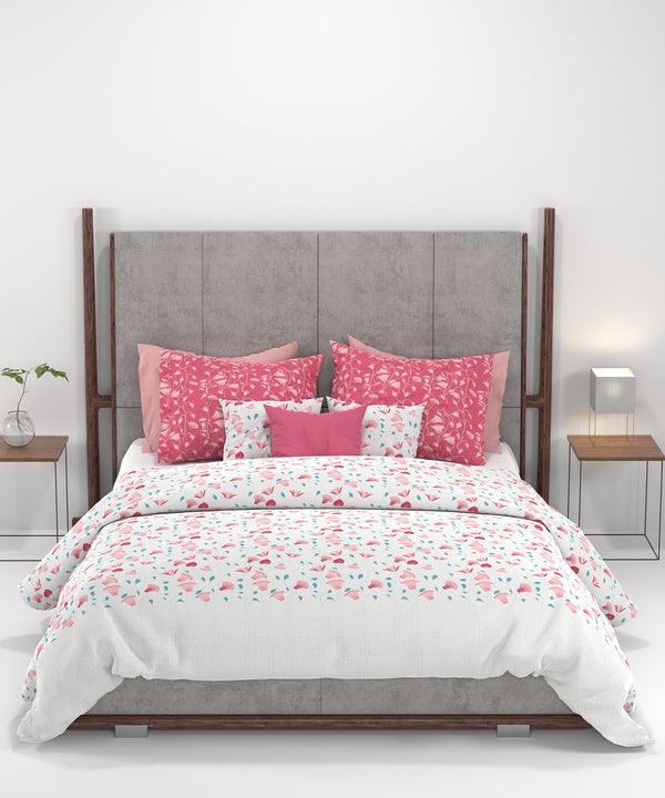 Carnival Gold Art Deco King Bedsheet, Ebony Pink| 144 TC Cotton| 2 Pillow Covers