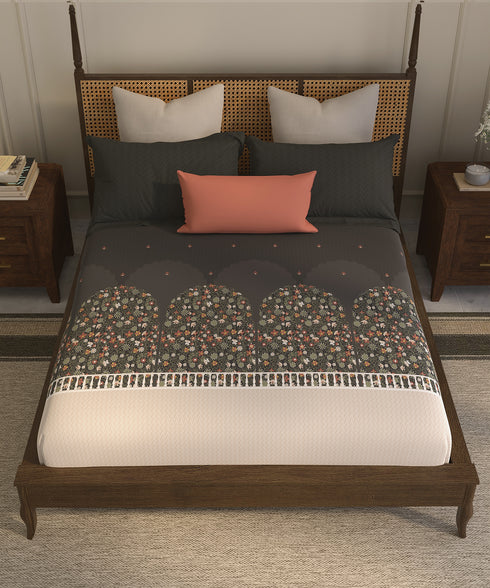 Home Essential Suzani King Bedsheet, Angan Phool|144TC Cotton| 2 Pillow Covers