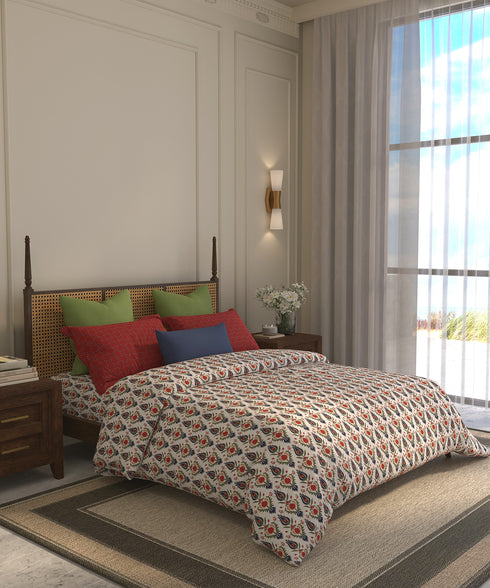Home Essential Suzani King Bedsheet, Bhar|144TC Cotton| 2 Pillow Covers