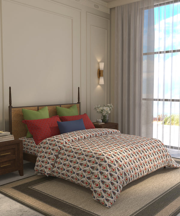 Home Essential Suzani King Bedsheet, Bhar|144TC Cotton| 2 Pillow Covers