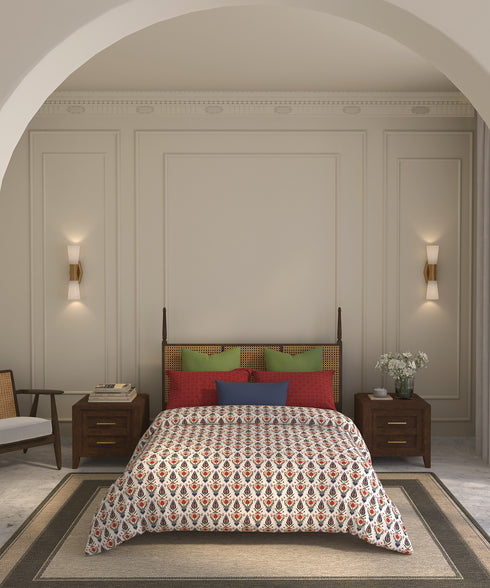 Home Essential Suzani King Bedsheet, Bhar|144TC Cotton| 2 Pillow Covers