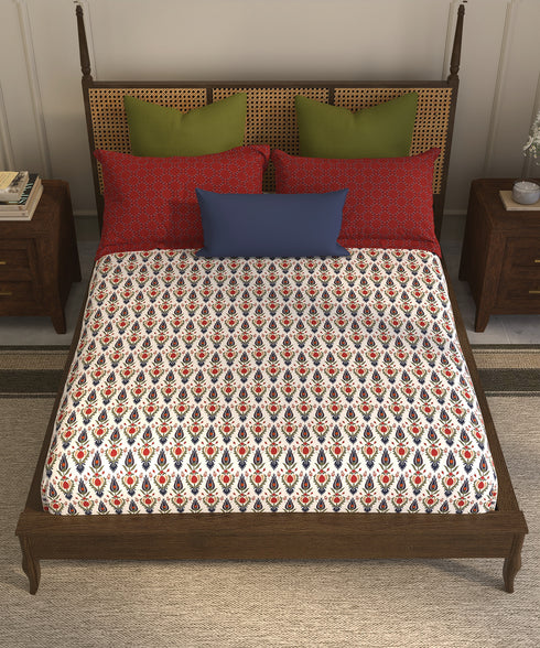 Home Essential Suzani King Bedsheet, Bhar|144TC Cotton| 2 Pillow Covers