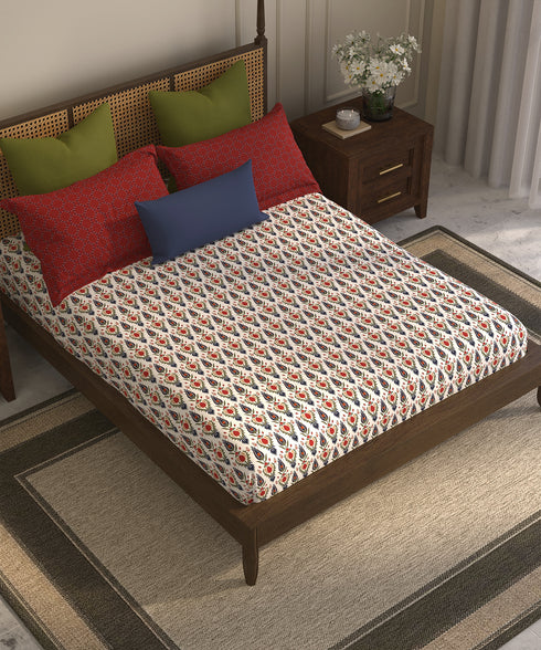 Home Essential Suzani King Bedsheet, Bhar|144TC Cotton| 2 Pillow Covers