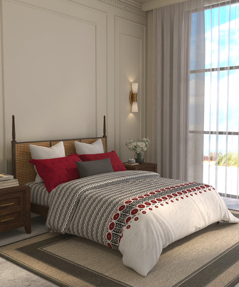 Home Essential Suzani King Bedsheet, Chaand Bagh|144TC Cotton| 2 Pillow Covers