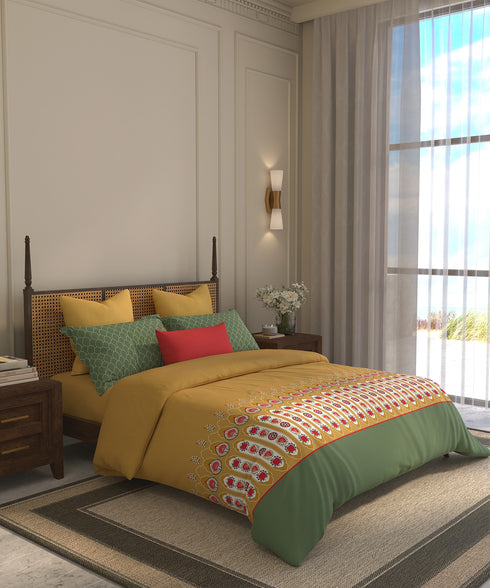 Home Essential Suzani King Bedsheet, Khush Rang|144TC Cotton| 2 Pillow Covers