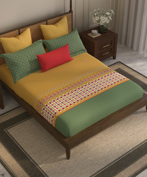 Home Essential Suzani King Bedsheet, Khush Rang|144TC Cotton| 2 Pillow Covers