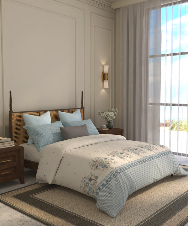 Home Essential Suzani King Bedsheet, Resham Raag|144TC Cotton| 2 Pillow Covers