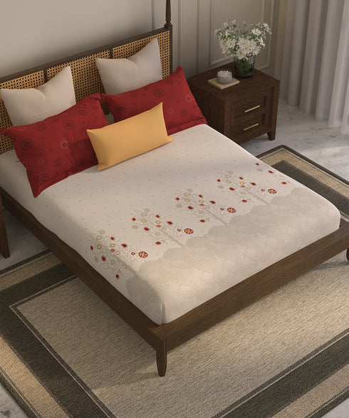 Home Essential Suzani King Bedsheet, Zulfiyan|144TC Cotton| 2 Pillow Covers