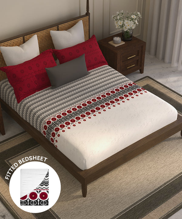 Home Essential Suzani King Fitted Bedsheet Set, Chaand Bagh|144 TC Cotton| 2 Pillow Covers