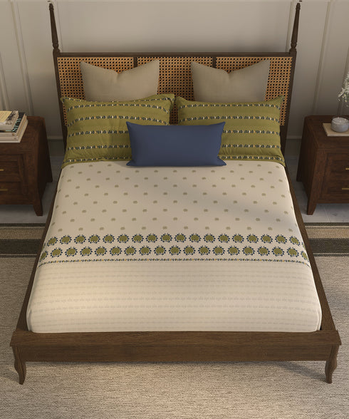 Home Essential Suzani King Fitted Bedsheet Set, Nagma|144 TC Cotton| 2 Pillow Covers