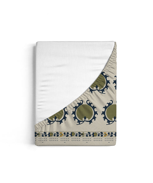 Home Essential Suzani King Fitted Bedsheet Set, Nagma|144 TC Cotton| 2 Pillow Covers