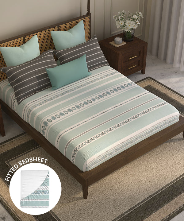 Home Essential Suzani King Fitted Bedsheet Set, Naqsh|144 TC Cotton| 2 Pillow Covers