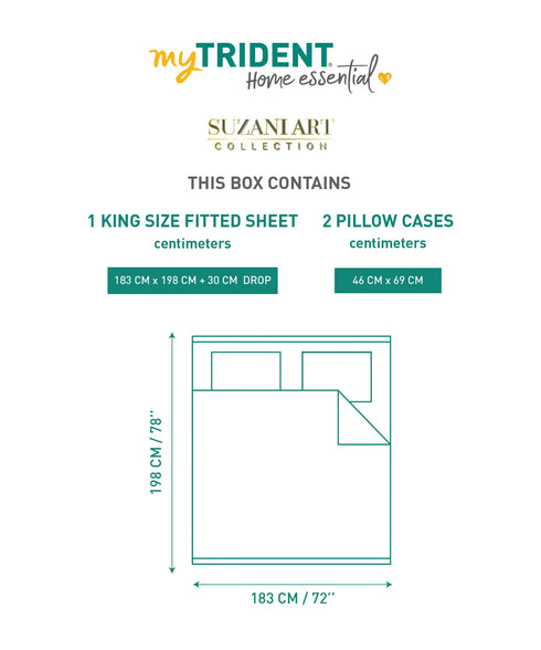 Home Essential Suzani King Fitted Bedsheet Set, Resham Raag|144 TC Cotton| 2 Pillow Covers