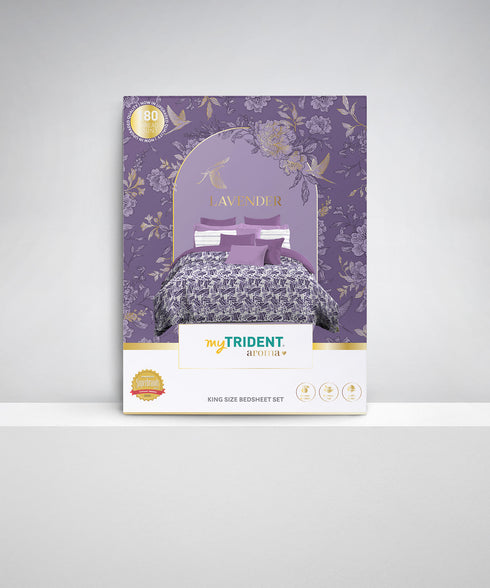Aroma King Bedsheet Set, Lavender Periwinkle|180 TC Cotton|2 Pillow Covers