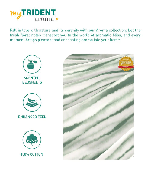 Aroma King Bedsheet Set, Green Apple Whirl|180 TC Cotton|2 Pillow Covers