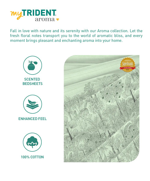 Aroma King Bedsheet Set, Green Apple Tickle|180 TC Cotton|2 Pillow Covers
