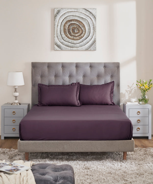 Nectarsoft Signature Select King Bedsheet Set, Grape|400 TC Cotton| 2 Pillow Covers