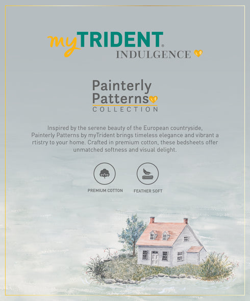 Indulgence Painterly Pattern King Bedsheet Set, The Quiet River|300 TC Cotton| 4 Pillow Covers