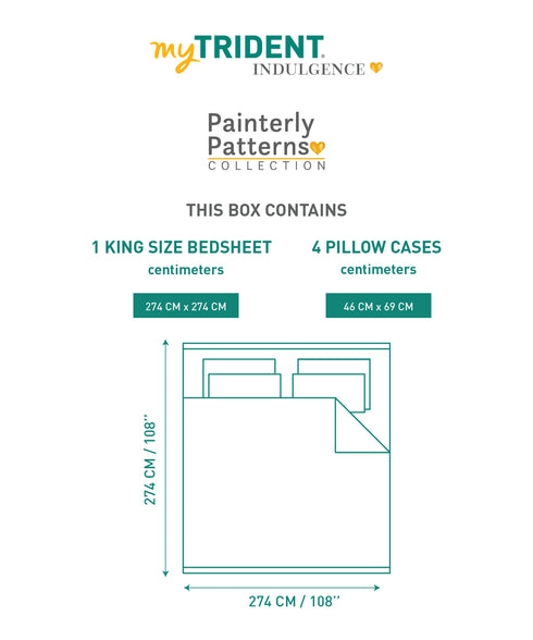 Indulgence Painterly Pattern King Bedsheet Set, The Quiet River|300 TC Cotton| 4 Pillow Covers