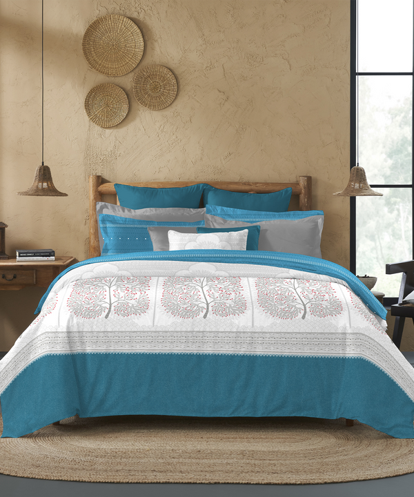 Sanskriti King Bedsheet Gift Set, Gond Art Blue| 180 TC Cotton| 2 Pillow Covers