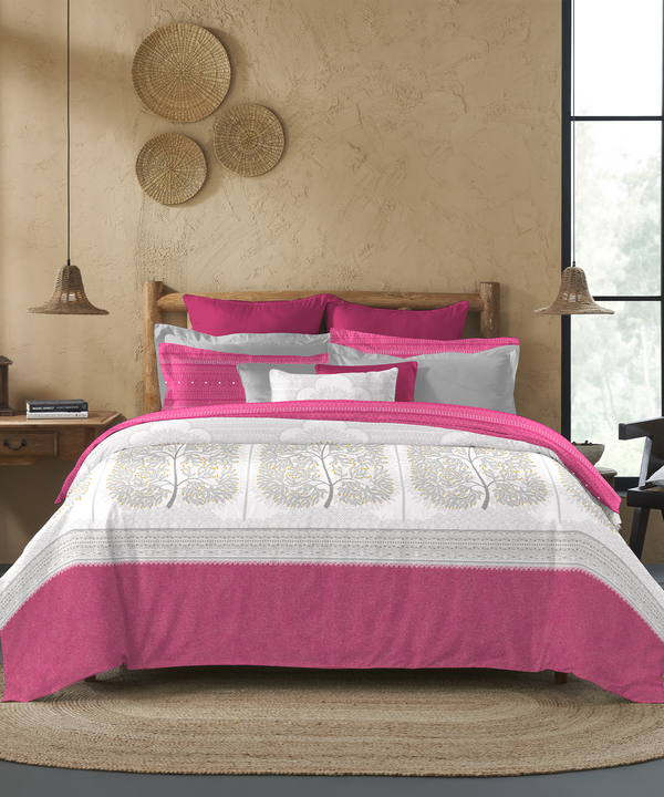 Sanskriti King Bedsheet Gift Set, Gond Art Pink| 180 TC Cotton| 2 Pillow Covers