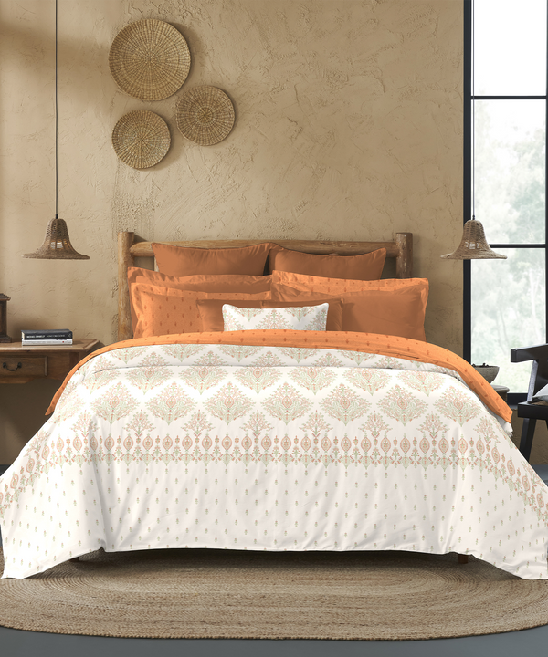 Sanskriti King Bedsheet Gift Set, Kantha Orange| 180 TC Cotton| 2 Pillow Covers