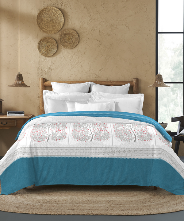 Sanskriti Double AC Comforter, Gond Art Blue| 180 GSM Polyester